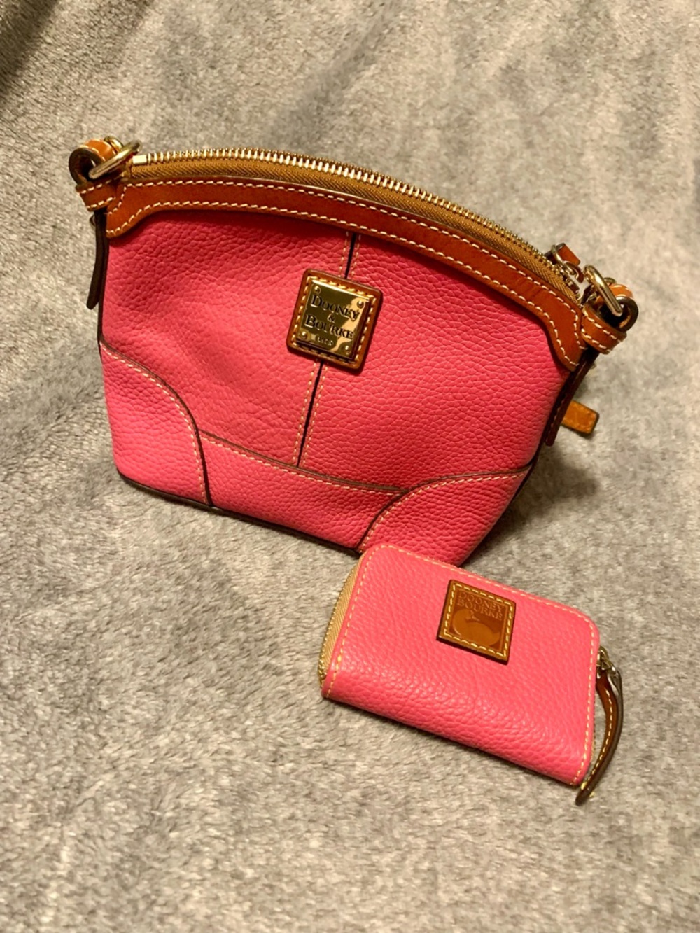 Hot Pink Pebble Grain Mini Domed Crossbody, Zip Around Credit Card Case